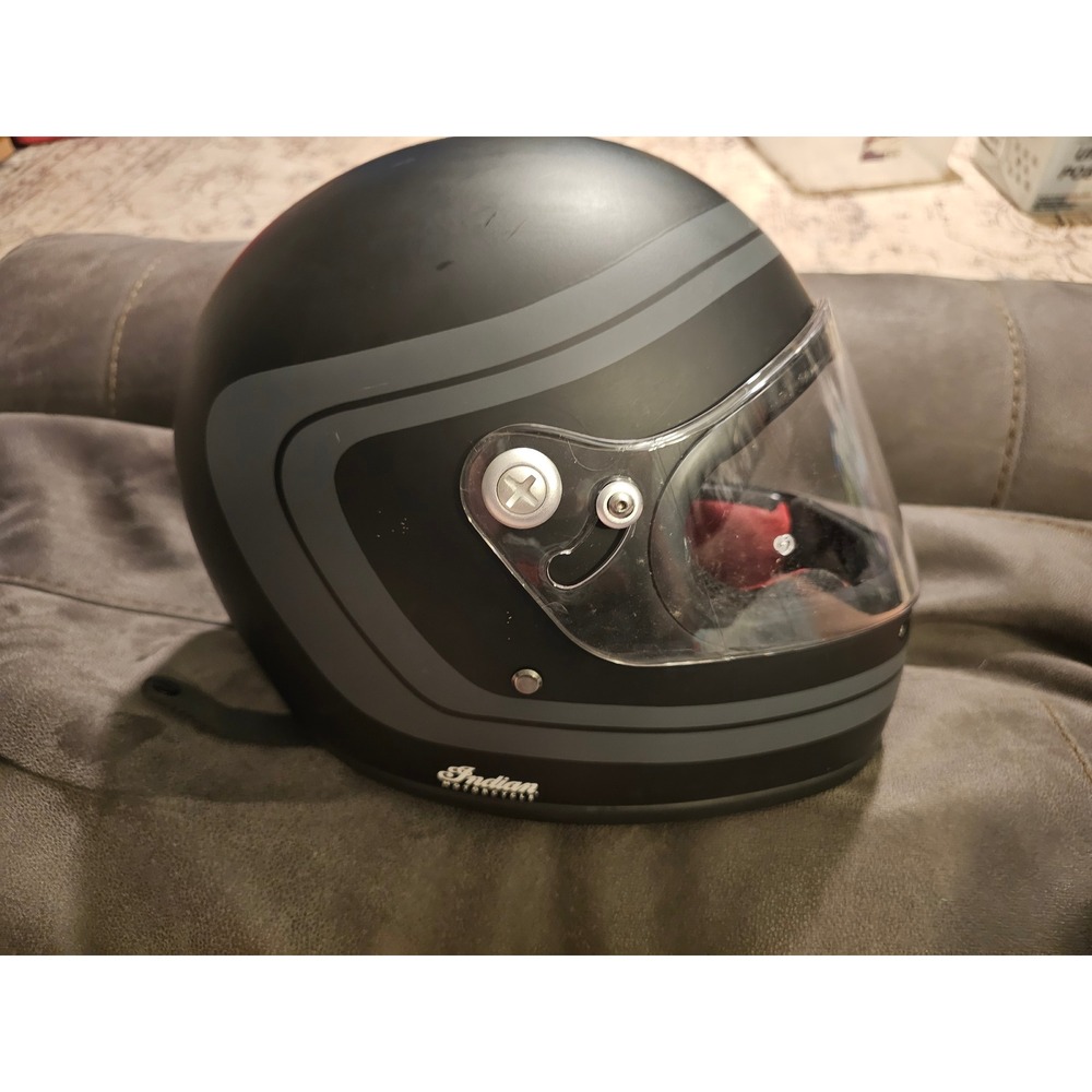 Indian Motorcycle Full Face Retro Helmet matte grey stripes black matte finish